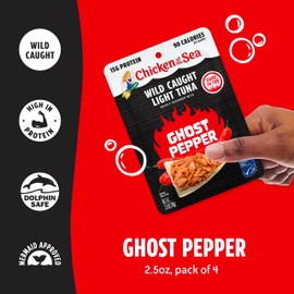 Chicken of the Sea Lightly Seasoned Ghost Pepper Wild Caught Light Tuna, 2.5 Ounce Packets, 4-Count – Scorching Spice Flavored High Protein Tuna in Water – Easy, Nutritious Ready to Eat Meals