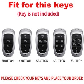 TECART Fit For Hyundai Zinc alloy Key Fob Cover with Keychain, Compatible with Hyundai Sonata Santa fe Tucson Ioniq 5 Nexo Palisade Smart Key Protector 3/4/5/6/7 buttons Black