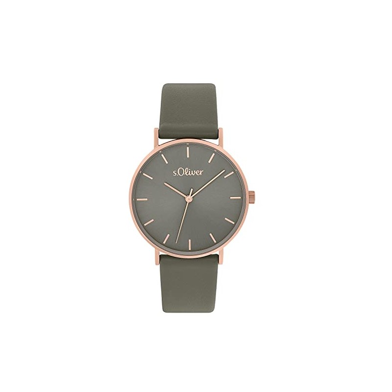 s.Oliver 2033488 Women's Quartz Watch Analogue with Leather Strap, Grey,