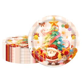 EVYIENEN 50PCS Christmas Party Paper Plates, 7inch Disposable Dessert Paper Plates Christmas Themed Dinnerware Plates for Merry Christmas Gifts Party Supplies (B)