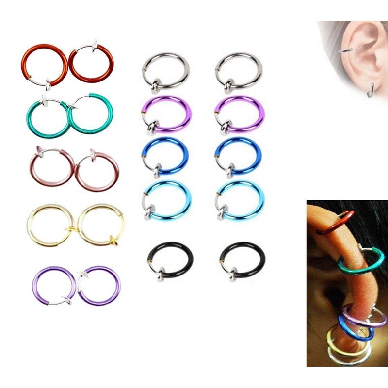 yueton 10 Pairs Non - Piercing Fake Spring Septum Nose