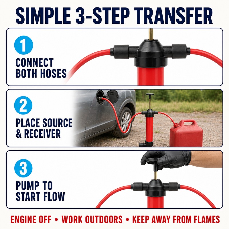 200cc Portable Manual Siphon Pump with Dual 1m Hoses for