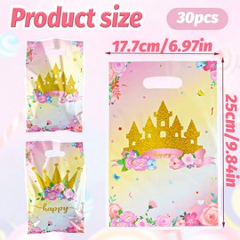 AEOKJOSI Pink Gold Crown & Castle Candy Bags Bulk 6.5x10 Inch - Your Princess Party Favors, Royal Wedding Gift Bags, Enchanted Treat Pouches for Girls Birthday & Bridal Showers (Pack of 30)