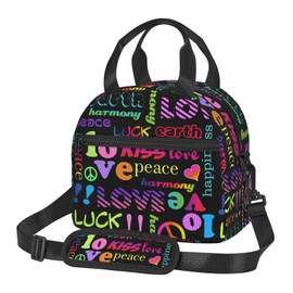 Reaocly Love and Peace Lunch Bag with Adjustable Shoulder Strap for Women Men Reusable Lunch Box Leakproof Tote Bags Insulated Cooler for Work Travel Outdoor(9 x 5 x 7.8 Inches)