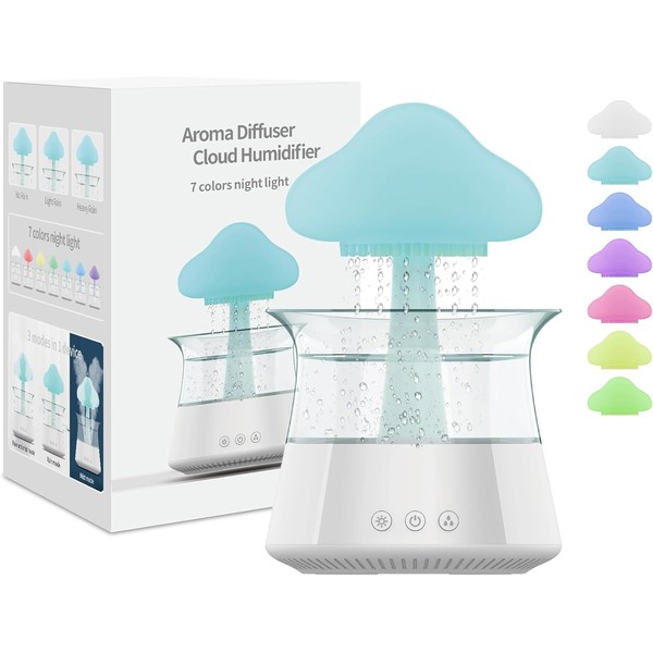 New Raindrop Humidifier,Rain Sounds for Sleeping,Snuggling Cloud,Mushroom Rain Lamp Humidifier with 7 Colors LED Changing Lamp,Desktop Fountain Water Drop Sound for Home Bedroom Office Plant(White)