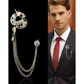 LAMMUSD Dragon Pins with Rhinestone Crystals & Chain – Medieval Fantasy Cosplay Brooch, Men's Suit Collar Jewelry for Gothic/Viking Style