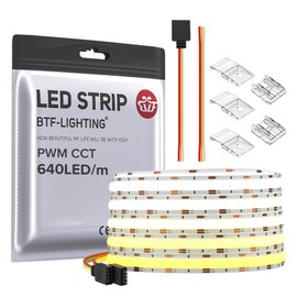 BTF-LIGHTING FCOB COB CCT Flexible High Density LED Strip 16.4FT 640LED/m Tunable 3000K-6000K CRI 90+ Dimmable LED Light Ribbon for Bedroom Kitchen Indoor Decoration DC12V(No Adapter or Controller)