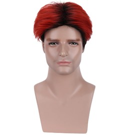PATTNIUM Black Ombre Red Wig for Mens Short Black Mixed Wine Red Wigs Cosplay Synthetic Wigs