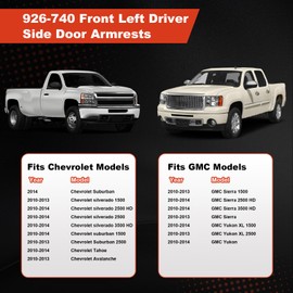 JUMOPARTS 926-740 Front Left Driver Side Armrest Repair Compatible with Chevy Silverado Suburban Tahoe Avalanche GMC Sierra Yukon 2010-2014 with Door Release Handle Above Armrest,Grey, 27In