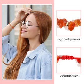 FSSODWT Bracelet for Women Natural Stone Green Energy Healing Crystal Chakra Bead Charms Bracelet Resizable Hand Braid Rope Thread Protection Bracelet for Men Gemstone Jewelry Gifts (Red Agate)