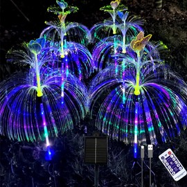 YZYOE 6 Pack LED Outdoor Solar Powered Double-Layer Butterfly Jellyfish Lights With Remote Control, Waterproof Courtyard Atmosphere Decorative, Multi-Color Landscape Trail