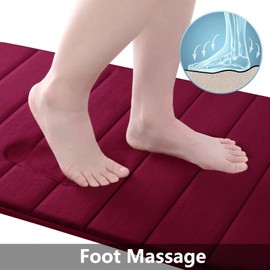 Buganda Memory Foam Bath Mat, 70" x 24", Ultra Soft and Non-Slip Bathroom Rugs, Water Absorbent and Machine Washable Bath Rug Runner for Bathroom, Shower, and Tub, Burgundy