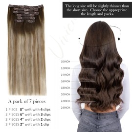 20 Inch Clip in Hair Extensions Real Human Hair Blonde Balayage Clip in Hair Extensions Dark Brown Ombre to Honey Blonde Mixed Platinum Blonde Hair Extensions Clip in Full Head 120g 7 Pieces #4/14/60