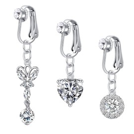 vcmart Fake Belly Button Piercing Rings Clip On No Piercing Faux Belly Piercing Clamp False Piercing Women Pack of 3, Stainless Steel