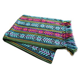 Del Mex Woven Rebozo Style Mexican Table Runner Scarf (Black)