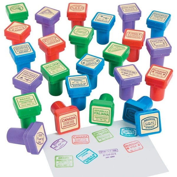 Passport Stampers - 24 Pieces - Educational And Learning Activities For Kids