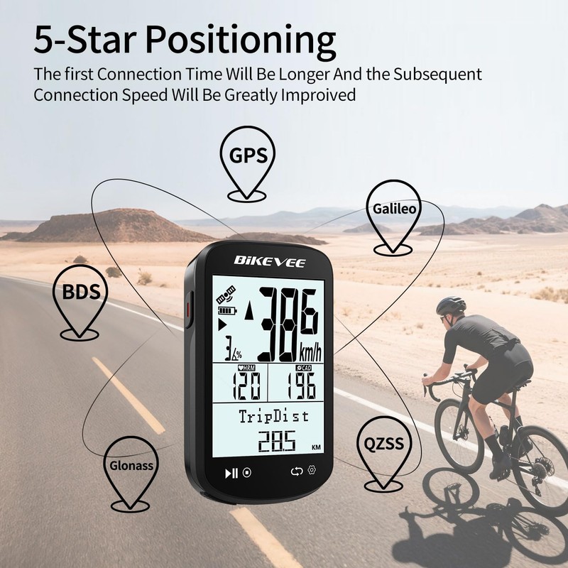 Bikevee Wireless GPS Cycle Computer, Bicycle Speedometer & Odometer, Auto