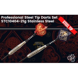 SHOT TAKER CO. EST. 2017 Professional Stainless Steel Tip Darts Set | 6 Stainless Steel Barrels | 6 Aluminum Shafts 48mm | 8 Flights Standard | 1 Darts Sharpener | 1 Stylish Case (21g Red Skull)