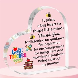 JETTOP Teacher Gifts for Women Men Thank You Teacher Gifts Acrylic Plaque It Takes a Big Heart To Shape Little Minds