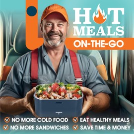 TRAVELISIMO Extra-Large Electric Lunch Box For Adults Holds up to 8 Cups - 80W Heated Lunch Box 1.8L Electric Food Warmers for Travel & Work, Portable Food Warmer - Loncheras Para Hombres De Trabajo