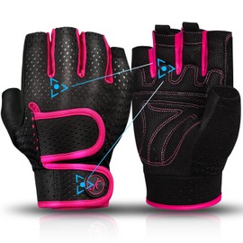 MOREOK Workout Gloves Padded Weight Lifting Gloves for Men/Women, [3MM Gel] Fingerless Grip Gym Gloves Fitness Gloves Pink-L