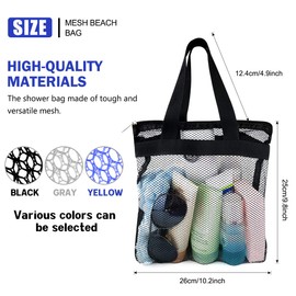 3 Pcs Portable Mesh Shower Caddy Tote, Quick Dry Tote Bag Mesh Beach Bags for Women, Hanging Toiletry and Bath Organizer for Travel Swimming Sports Gym Camp Shopping College Dorms (Black Gray D Blue)