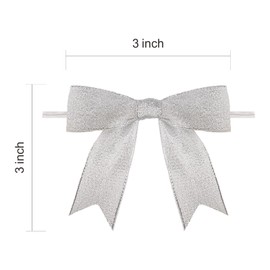 Meseey 50 Pcs 3 Inch Silver Ribbon Bows Craft Twist Tie Bow for Packages Gift Wrapping Crafts Wedding Favors Baby Shower Christmas Decor (3", Silver)