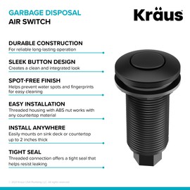 KRAUS Garbage Disposal Air Switch Kit in Spot-Free Stainless Steel with Push Button, AC Adapter, Power Cord, and Air Tube Included, KWDA-100SFS