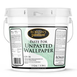 Roman Wheat-Based Wallpaper Paste Adhesive for Delicate Materials, Superior Wet Tack, Easy Application and Cleanup, Clear, GH-34 (1 Gallon - 180 sq. ft)