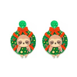 Christmas Earrings for Women Cat Dog Dinosaur Drop Dangle Earrings Holiday Acrylic Earrings Christmas Jewelry Gift (Sloth Earrings)