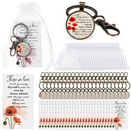 Fumete 12 Set Poppy Keychain for Memorial Day Veterans Red Poppy Flower Key Ring Remembrance Sympathy Gifts Funeral Favors for Loss with Card Bag