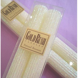 Natural Beeswax Glitter Taper Candles by Gold Rush – Handcrafted, Dripless, Non-Toxic – Available in 8” & 12” Lengths, Multiple Colors (White Lotus, 12 Inch)