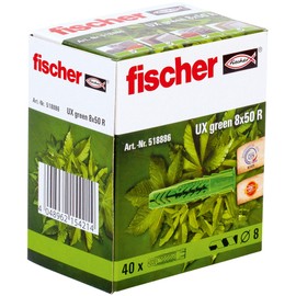 fischer UX Green Universal Plug 8 x 50 R, 40 Pieces, 518886