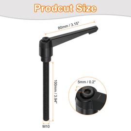 sourcing map 2Pcs M10 x 100mm Adjustable Knobs Handle Male Thread Push Button Ratchet Quick Release Locking Rotating Bolt for Lathe Machinery, Black
