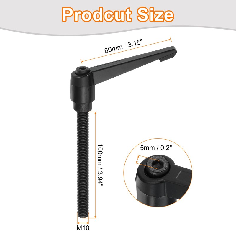 sourcing map 2Pcs M10 x 100mm Adjustable Knobs Handle Male