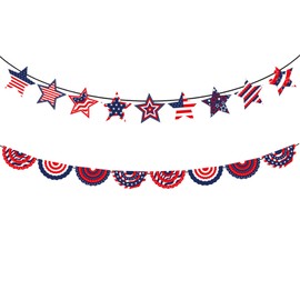 2 Strings 4th of July Banners Stars and Stripes Hanging Ornaments American Patriotic Photo Props Backdrops for Independence Day, Memorial Day Party Supplies