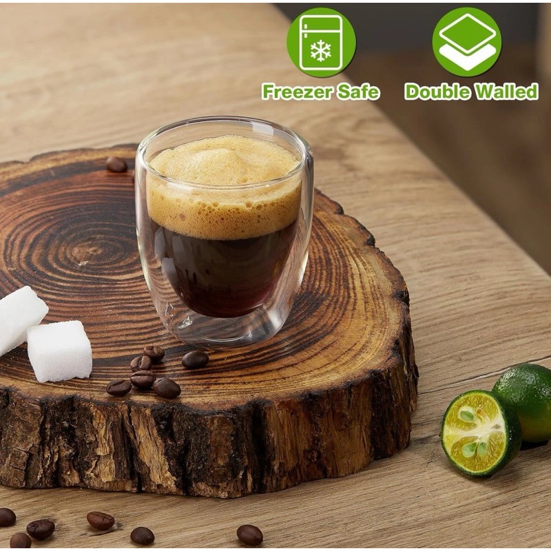 Gencywe Double Walled Espresso Cups Set of 4 (50% Thicker),