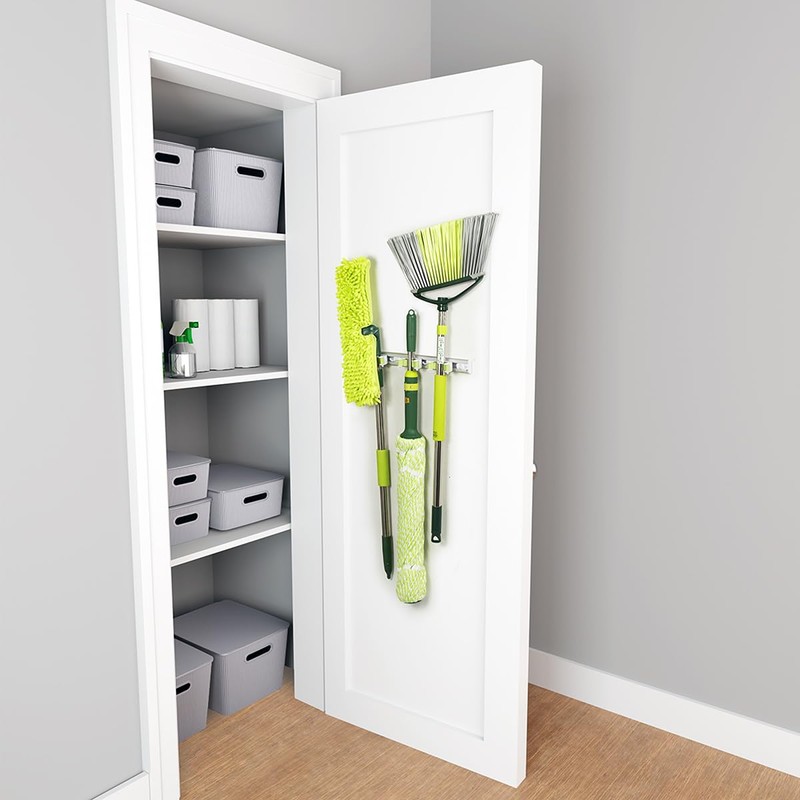 Pine-Sol Mop and Broom Holder - Hanging Wall Mount Storage