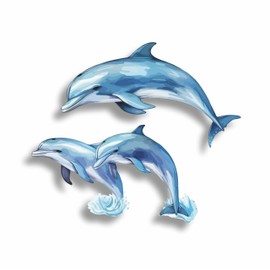 x3 Jumping Dolphin Stickers for Wall Decor, Covering Marks, Mugs & Cups, Car Bumpers, Shower & Tile, Toilets, Laptop & More Sea Animal Vinyl Decals, Hardwearing Waterproof (Dolphins)