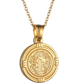 Jude Jewelers Saint Benedict Medal Stainless Steel Christian Jesus Evil Protection Catholic Religious CSPB Pendant Necklace (Gold)