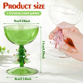 Sunnychicc 2 Pcs Christmas Tree Stemmed Wine Glass 5.5oz Vintage Elegant Goblet Wine Glass Decoration for Xmas Cheerful Party Festive New Years Winter Season(Pink and Green)