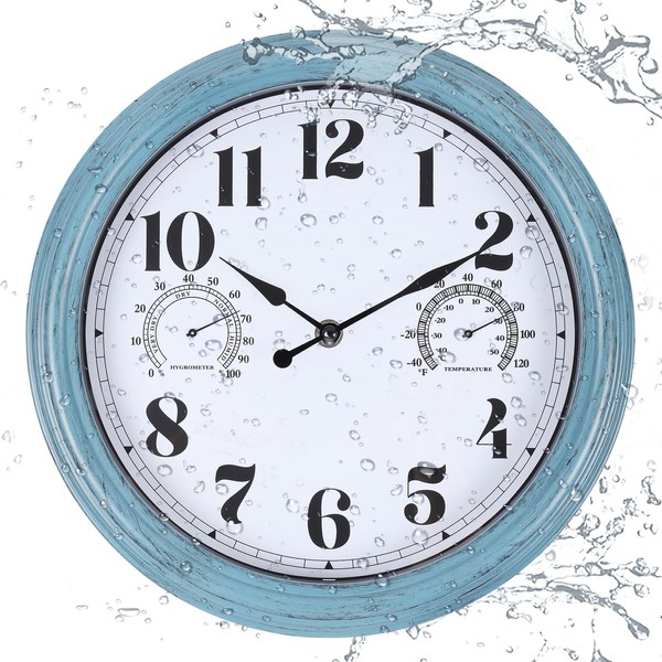 Vigorwise 12 inch Outdoor Wall Clock, Plastic Waterproof Outdoor Clock
