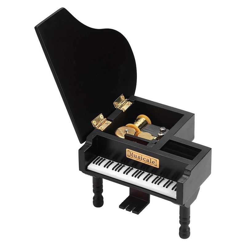 Grand Piano Shaped Windup Wooded Music Box with Small Stool