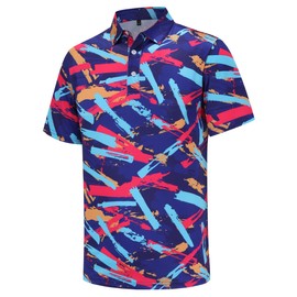 Golf Shirts for Men Dry Fit Short Sleeve Print Performance Moisture Wicking Golf Polo Shirts for Men