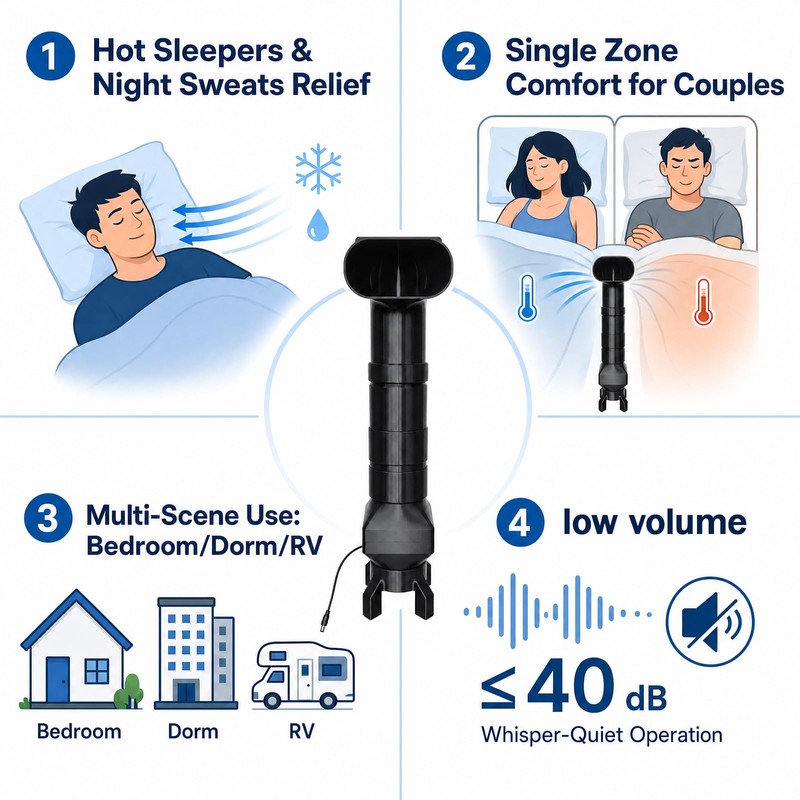 Bed Cooling Fan Under Sheets,Adjustable Bed Cooling System for Hot