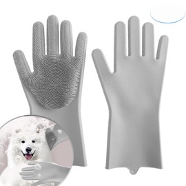 PetBoutiSEL All-in-One Dog Bath & Grooming Gloves - Static Magic for Hair Removal, Heat-Resistant Silicone for Dogs and Cats with Non-Slip Massage Design - Grey