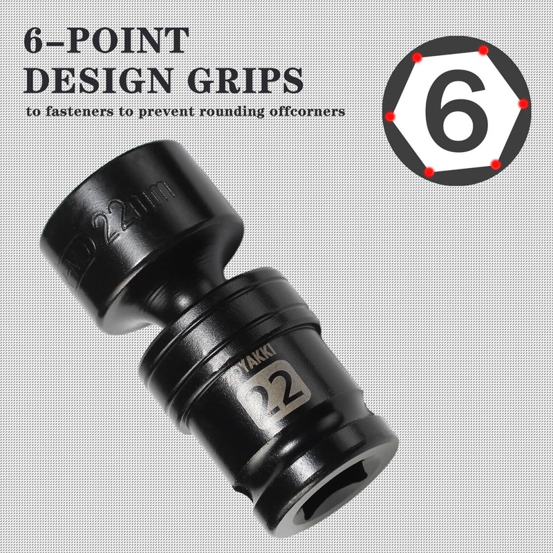 ZOYAKKI 22mm Swivel Socket 1/2" Drive Shallow 6 Pt CR-MO