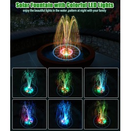 SZMP Solar Fountain Pump Upgraded 100% Glass Panel, 3.5W Solar Powered Fountain Built-in 2000 Battery with 7 Nozzle & 4 Fixer, Solar Fountain for Bird Bath, Pond, Fish Tank, Outdoor (Colorful)