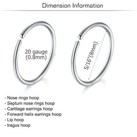 MODRSA Silver Nose Rings - Hoop Nose Ring & Earrings for Cartilage, Tragus & Helix - 20g, 8mm