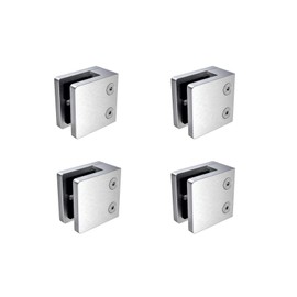 Glass Clamp Large Heavy Duty Square 2.17" for 3/8", 1/2" & 9/16" Glass Thickness by Inline Design [Pack of 4] [Satin Stainless Steel]
